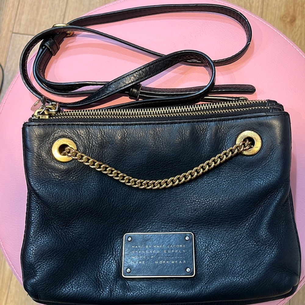 Marc By Marc Jacobs Black and Gold Crossbody Bag with Classic Design